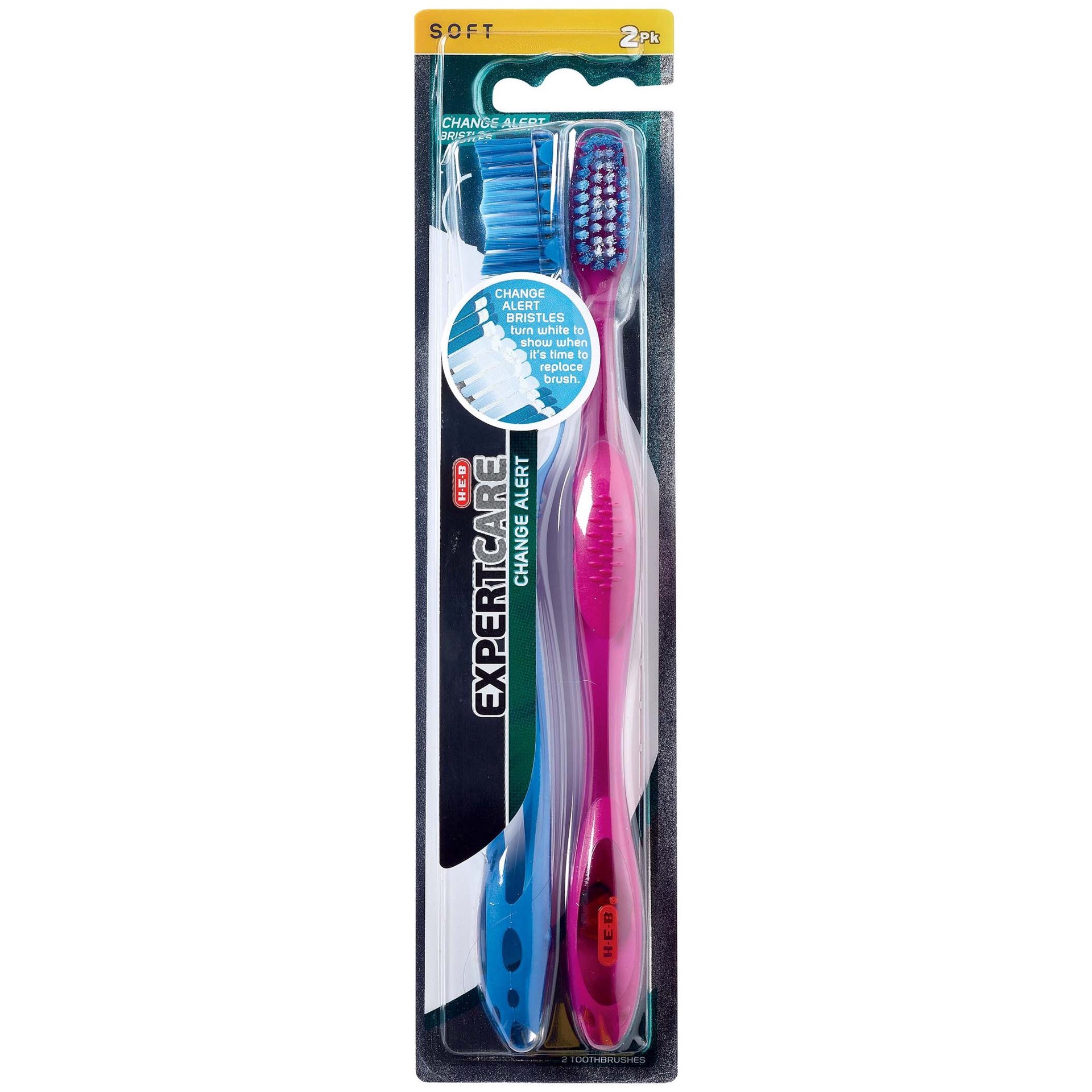 slide 1 of 1, H-E-B Expert Care Change Alert Soft Toothbrushes, 2 ct
