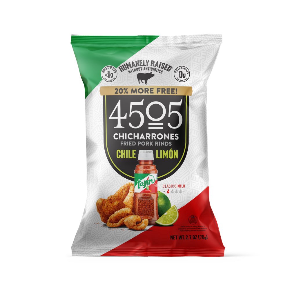 slide 1 of 3, 4505 Tajin Chile Limon Chicharrones Fried Pork Rinds, 2.7 oz