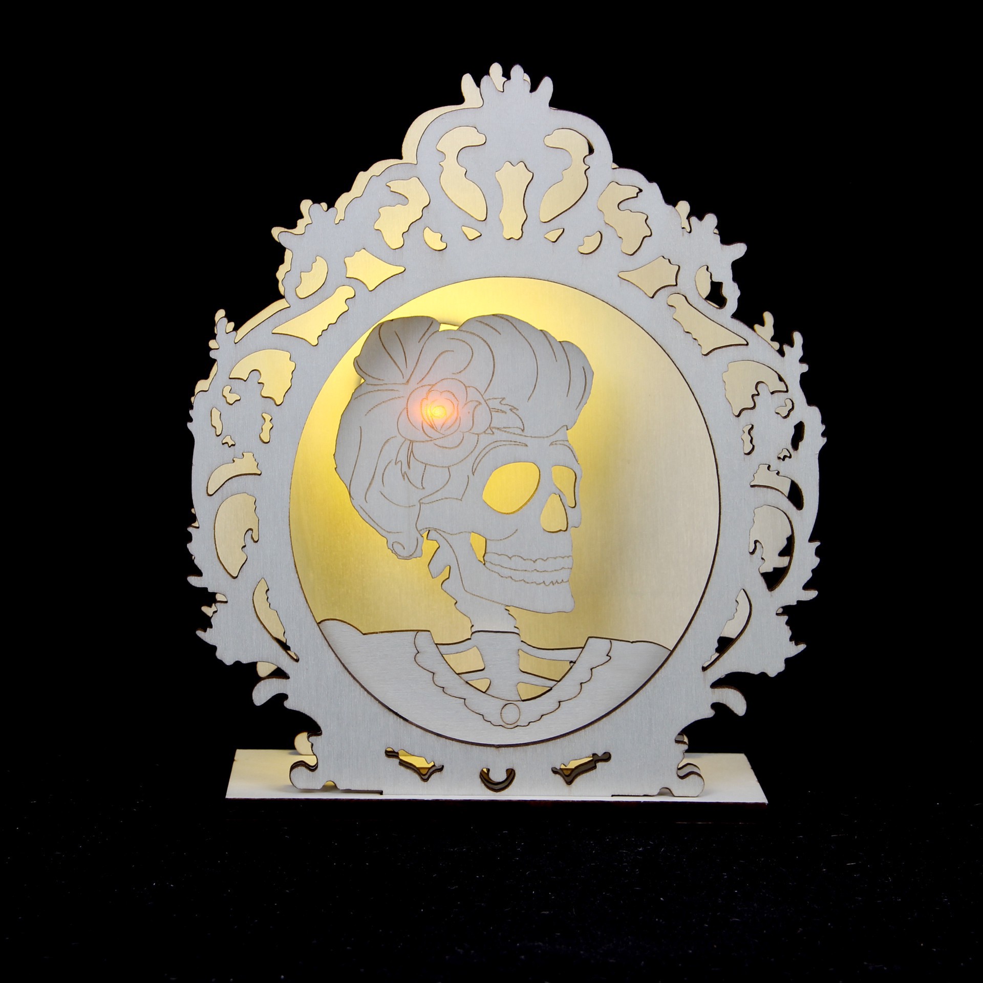 slide 4 of 4, 8.25" Layered Lady Skeleton Diy Led Plywood Decor By Make Market, 8.25 in