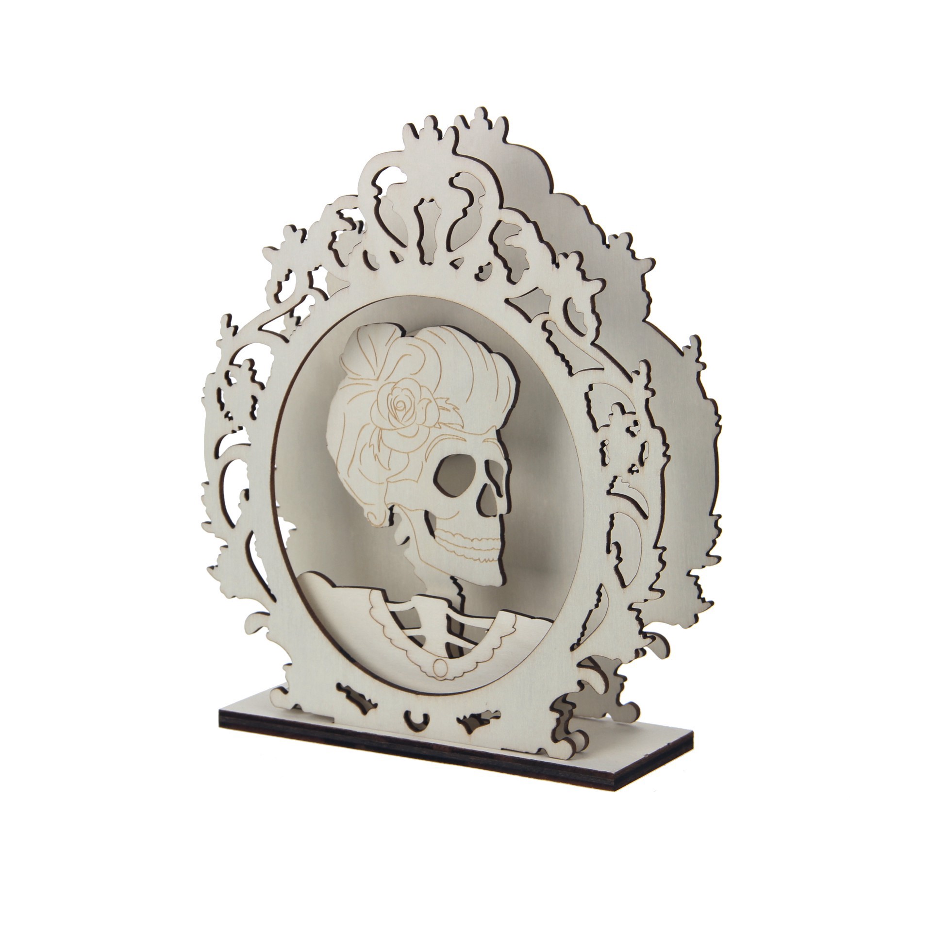 slide 3 of 4, 8.25" Layered Lady Skeleton Diy Led Plywood Decor By Make Market, 8.25 in