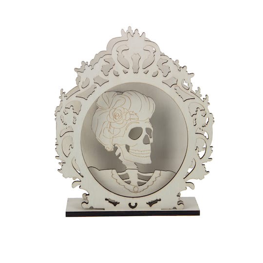 slide 1 of 4, 8.25" Layered Lady Skeleton Diy Led Plywood Decor By Make Market, 8.25 in