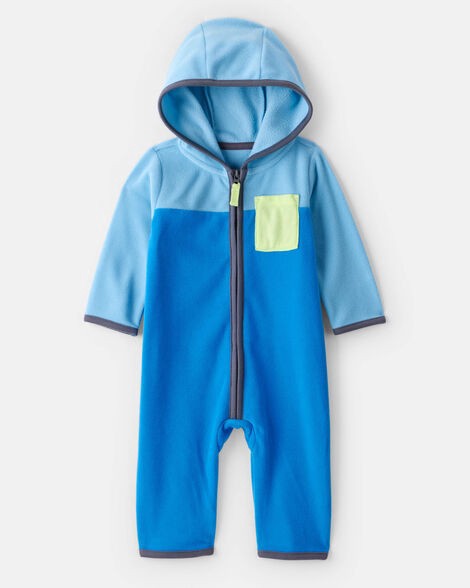 slide 1 of 3, Carter's Carters Baby Boy Color Block Fleece Long-Sleeve Jumpsuit - Blue Blue 18M, 1 ct