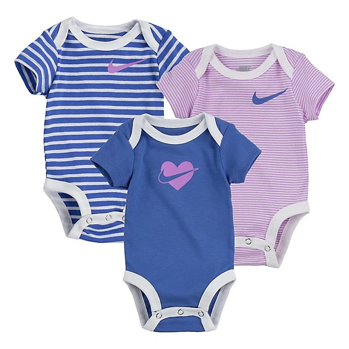 slide 1 of 2, Nike Newborn Swoosh Logo Bodysuits - Blue/Pink, 3 ct