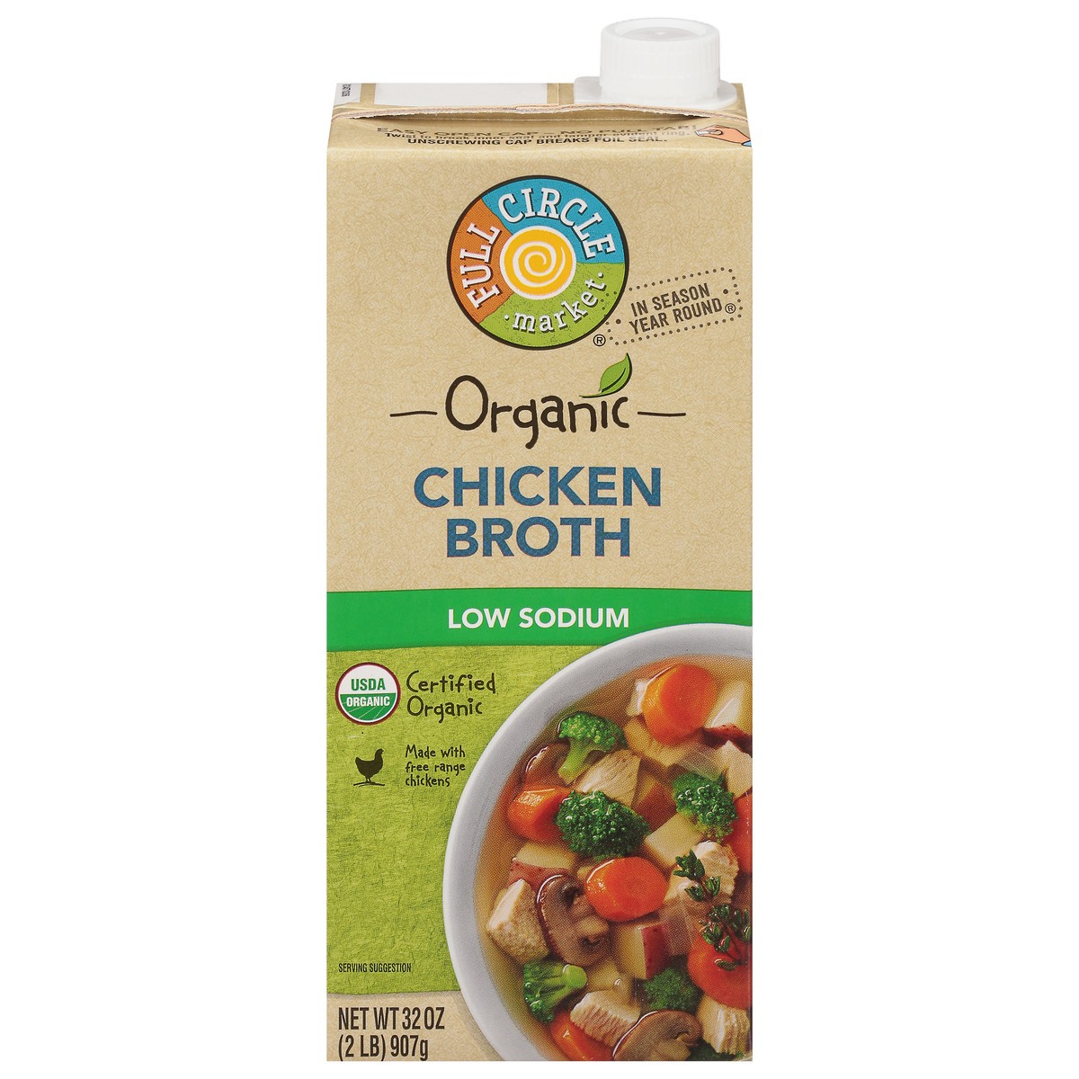 slide 1 of 9, Full Circle Market Organic Low Sodium Chicken Broth 32 oz, 32 oz