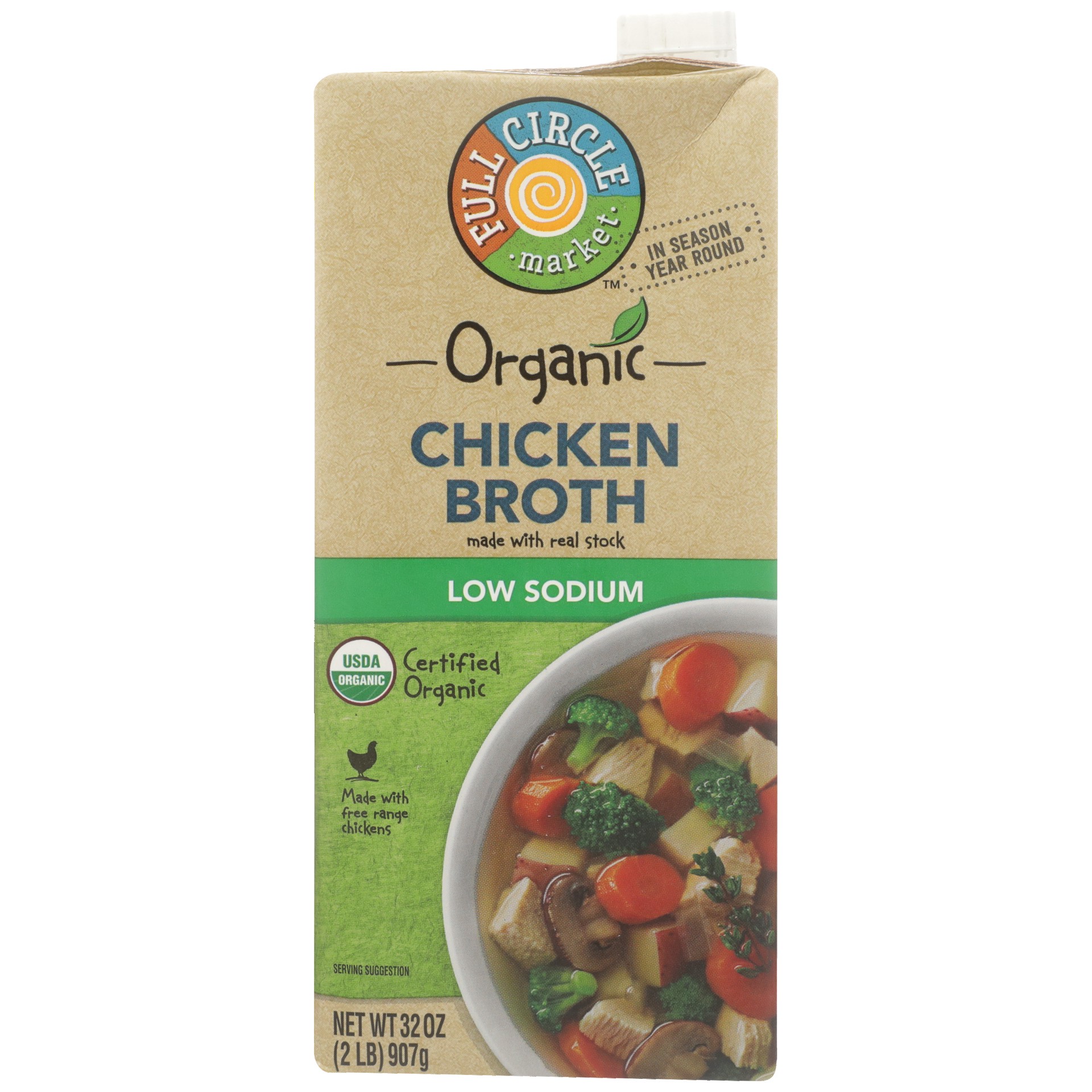 slide 1 of 1, Full Circle Market Organic Low Sodium Chicken Broth 32 oz, 32 oz