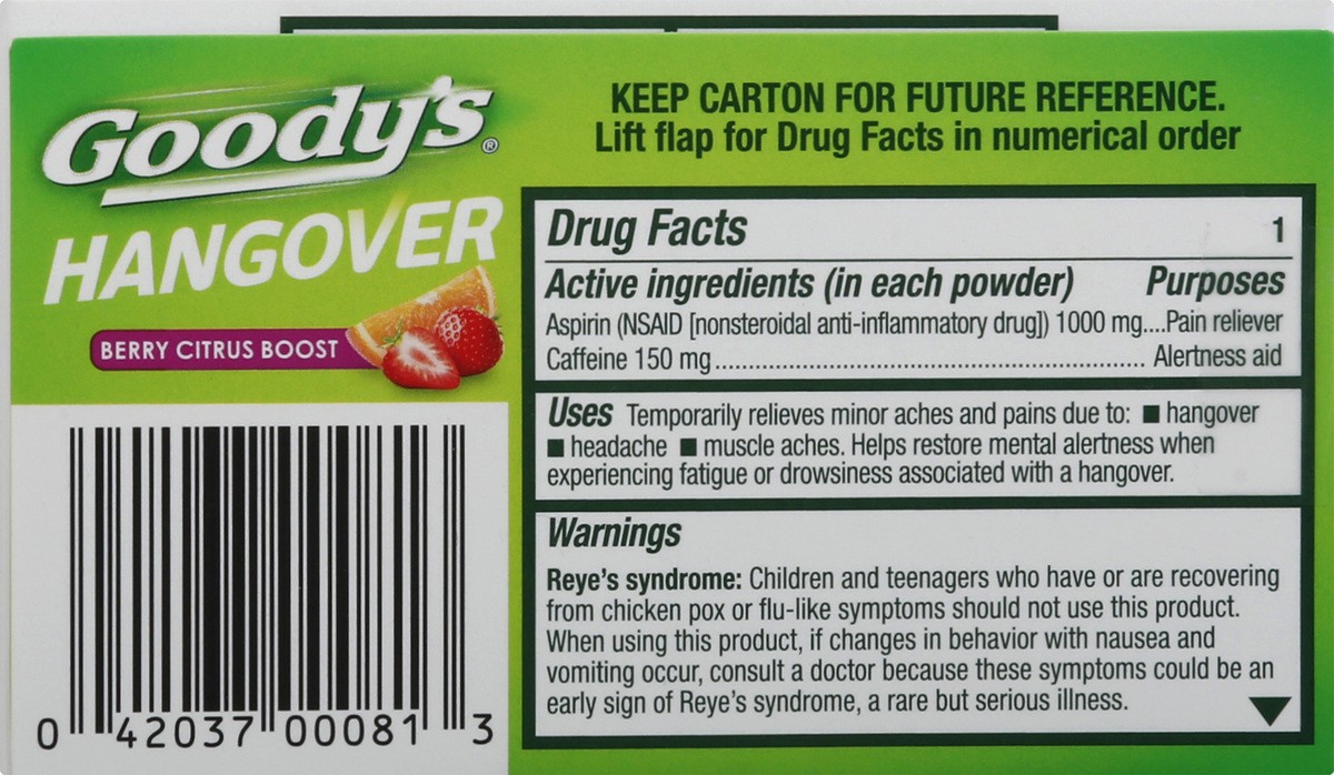 slide 5 of 9, Goody's Powder Stick Packs Berry Citrus Boost Hangover 4 ea, 4 ct