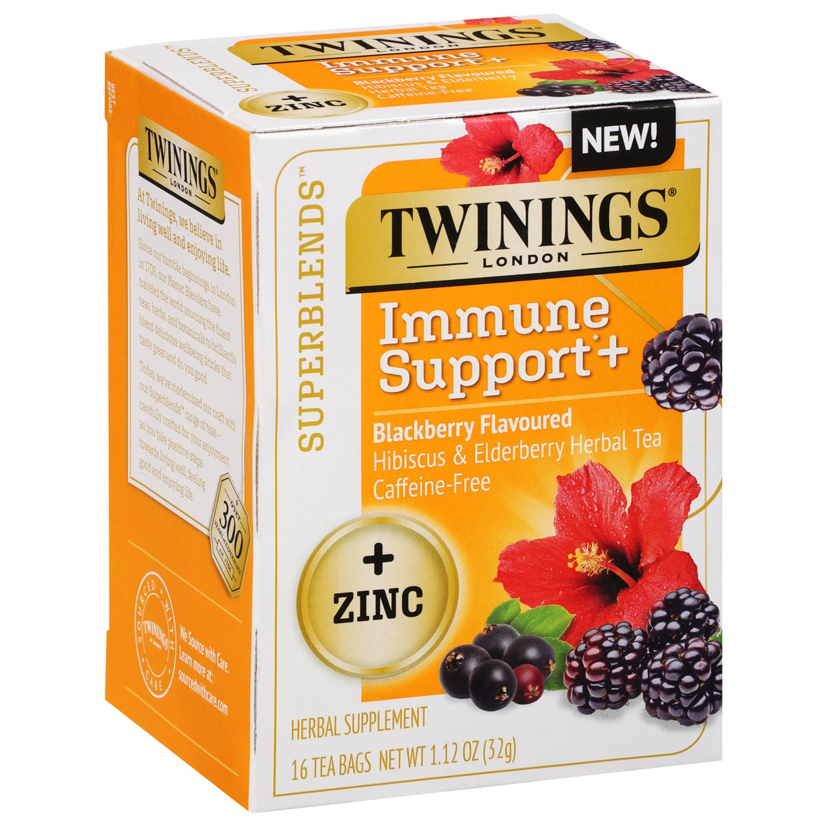 slide 2 of 9, Twinings Superblends Immune Support Blackberry Flavoured Herbal Tea 16 Tea Bags, 16 ct