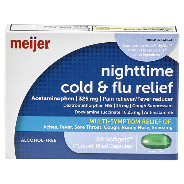 slide 1 of 1, Meijer Nighttime Cold & Flu Softgel, 24 ct