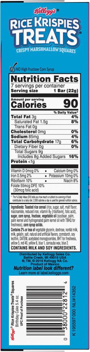 slide 3 of 12, Rice Krispies Treats Kellogg's Rice Krispies Treats Marshmallow Snack Bars, Birthday Cake, 5.4 oz, 7 Count, 5.4 oz