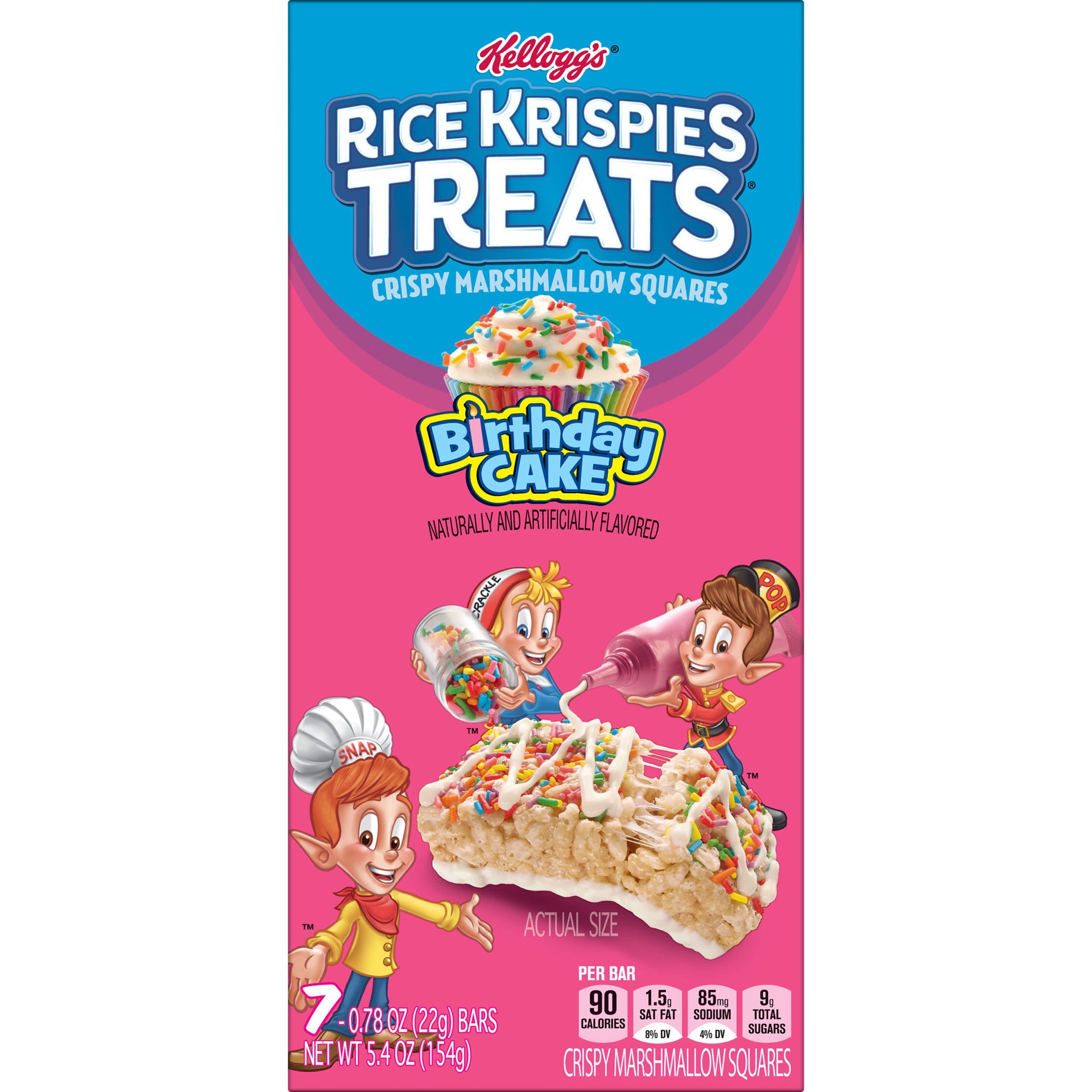 slide 1 of 12, Rice Krispies Treats Kellogg's Rice Krispies Treats Marshmallow Snack Bars, Birthday Cake, 5.4 oz, 7 Count, 5.4 oz