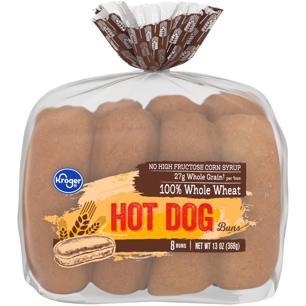 slide 1 of 2, Kroger 100% Whole Wheat Hot Dog Buns, 8 ct