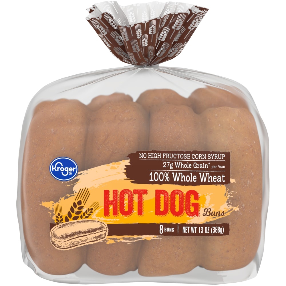 slide 1 of 1, Kroger 100% Whole Wheat Hot Dog Buns, 8 ct