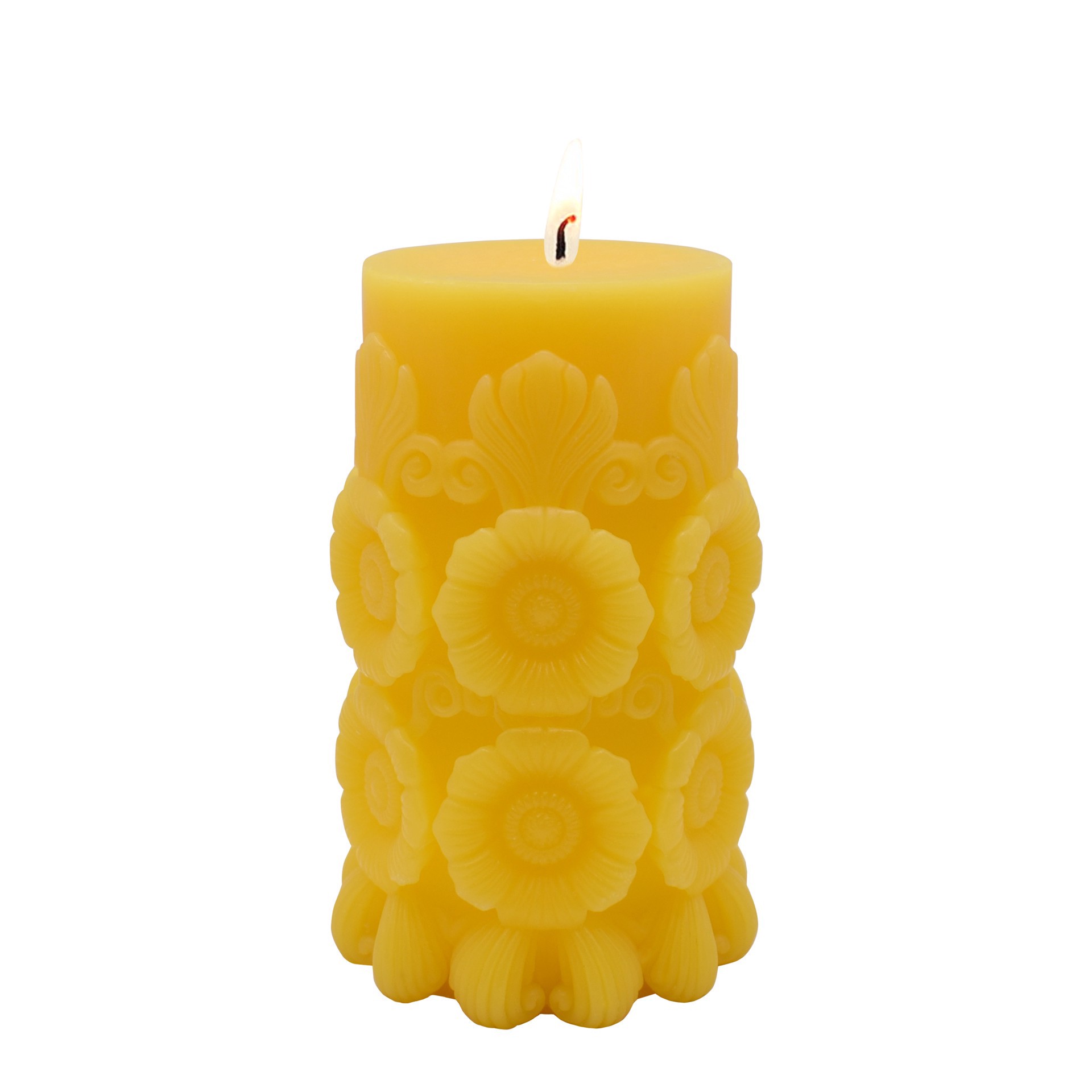 slide 2 of 2, 3.7" X 6" Yellow Day Of The Dead Sunflowers Unscented Pillar Candle By Ashland, 3.7 in x 6 in