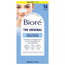 Biore Original Blackhead Remover Strips, Deep Cleansing Nose Strips With Instant Pore Unclogging, Features C-Bond Technology, Oil-Free, Non-Comedogenic Use, 14 Count