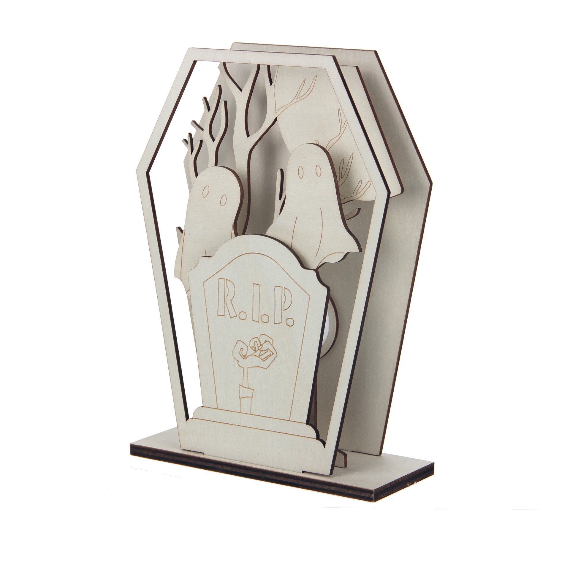 slide 4 of 4, 8.25" Layered Coffin Diy Led Plywood Decor By Make Market, 8.25 in