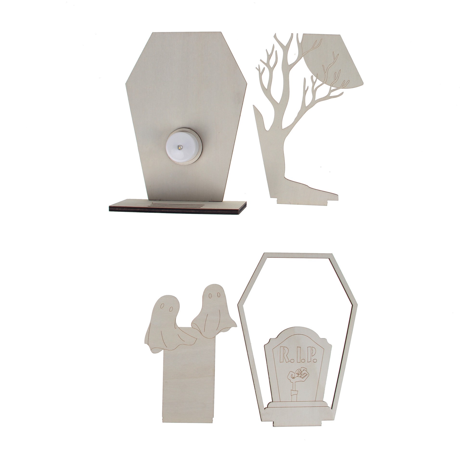 slide 3 of 4, 8.25" Layered Coffin Diy Led Plywood Decor By Make Market, 8.25 in