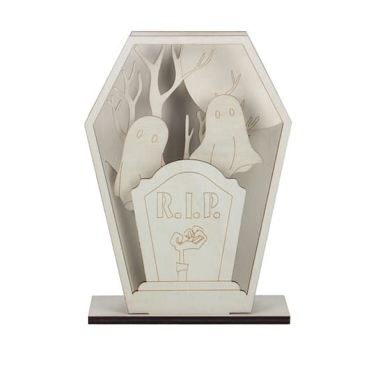 slide 1 of 4, 8.25" Layered Coffin Diy Led Plywood Decor By Make Market, 8.25 in