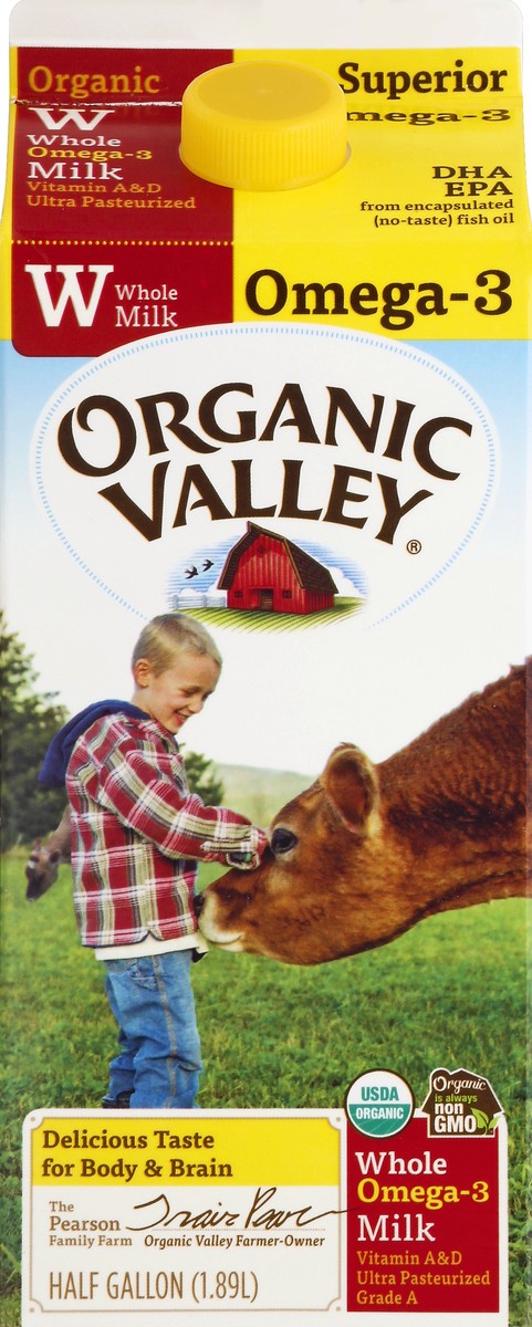 slide 4 of 4, Organic Valley Omega Whole Milk, 1/2 gal