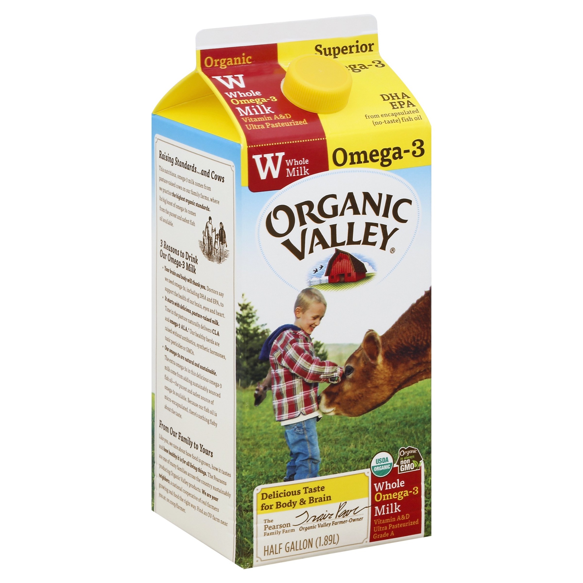 slide 1 of 4, Organic Valley Omega Whole Milk, 1/2 gal