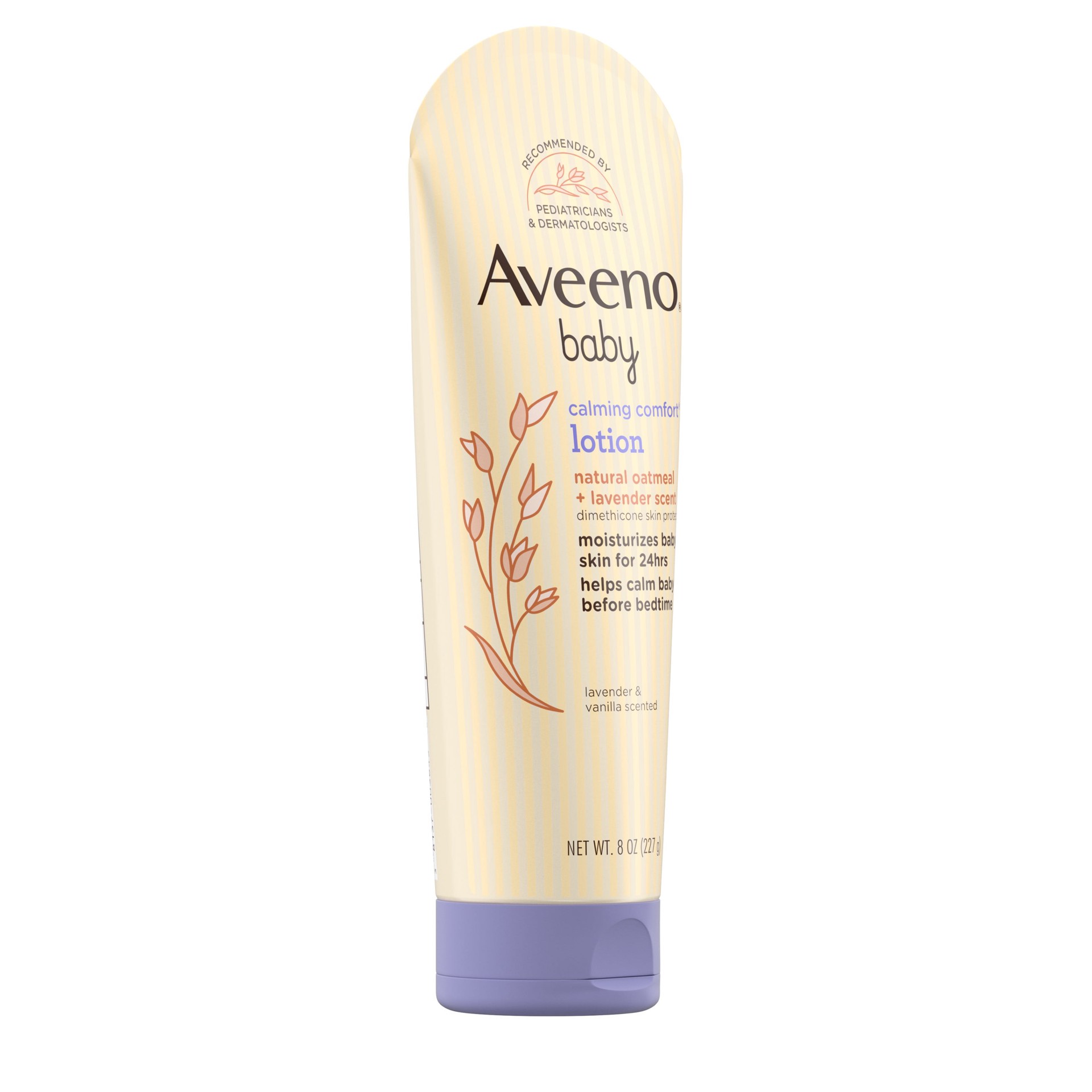 slide 5 of 9, Aveeno Calming Comfort Moisturizing Lotion with Relaxing Lavender & Vanilla Scents, Non-Greasy Baby Body Lotion, Natural Oatmeal & Dimethicone, Paraben- & Phthalate-Free, 8 fl. oz, 8 oz