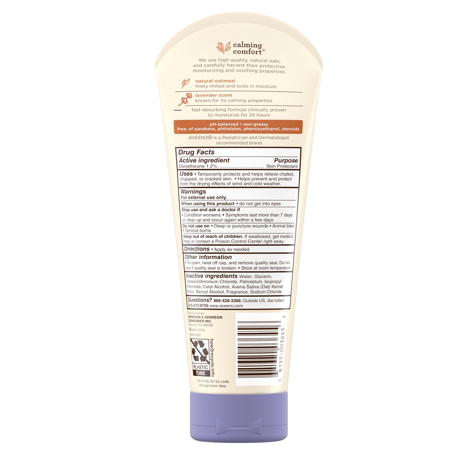 slide 3 of 9, Aveeno Calming Comfort Moisturizing Lotion with Relaxing Lavender & Vanilla Scents, Non-Greasy Baby Body Lotion, Natural Oatmeal & Dimethicone, Paraben- & Phthalate-Free, 8 fl. oz, 8 oz