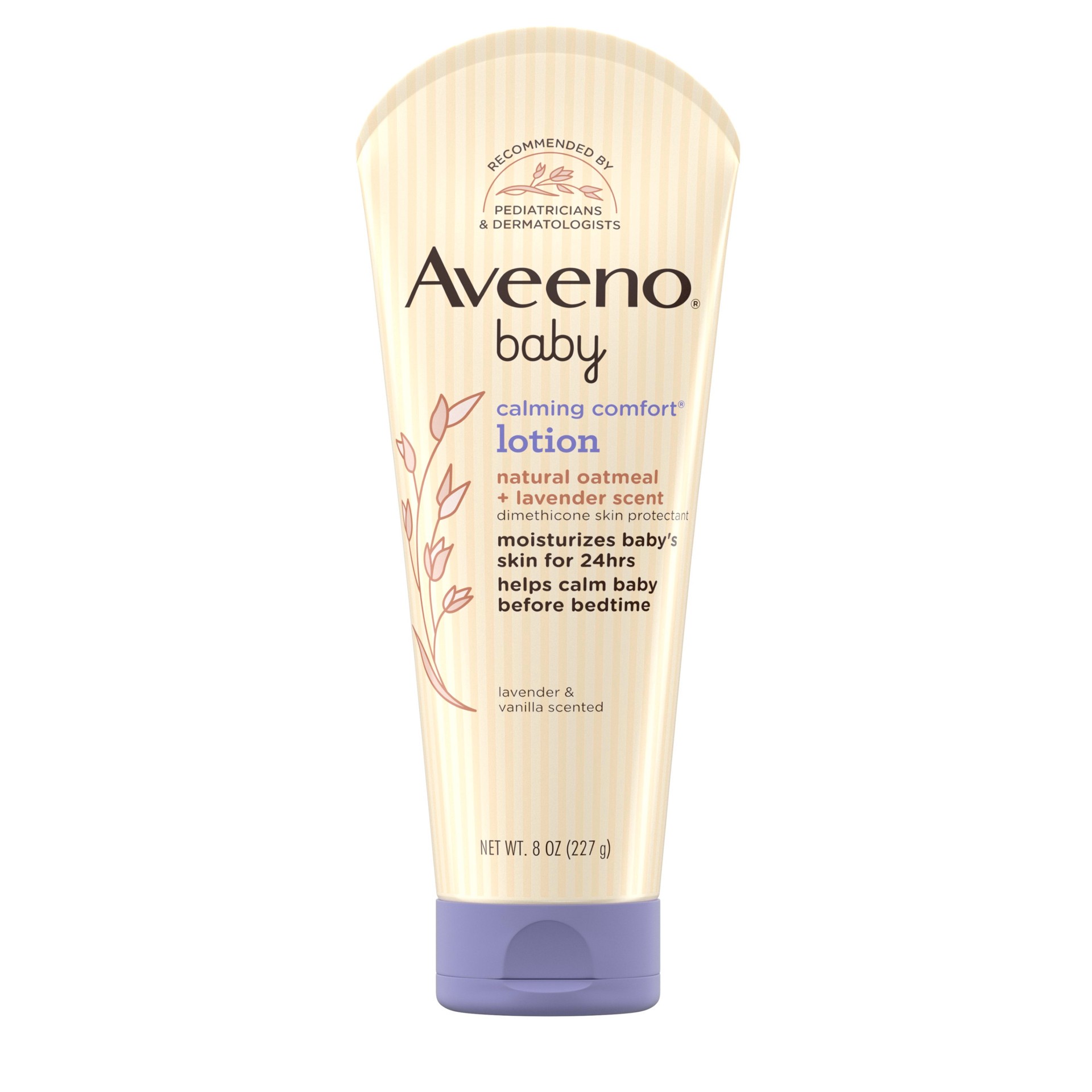 slide 1 of 9, Aveeno Calming Comfort Moisturizing Lotion with Relaxing Lavender & Vanilla Scents, Non-Greasy Baby Body Lotion, Natural Oatmeal & Dimethicone, Paraben- & Phthalate-Free, 8 fl. oz, 8 oz