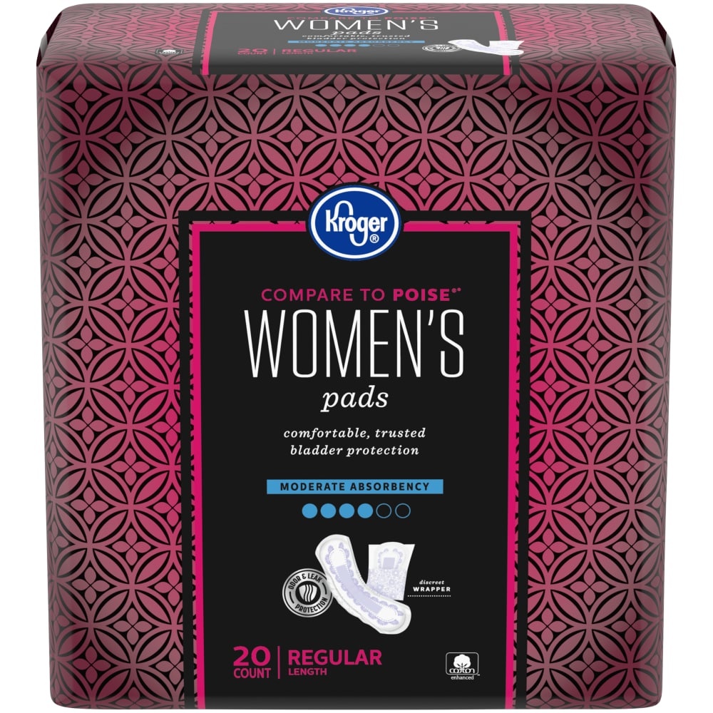 slide 1 of 1, Kroger Moderate Absorbency Pads For Women, 20 ct