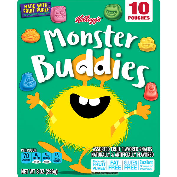slide 1 of 1, Kellogg's Monster Buddies Fruit Snacks, 10 ct