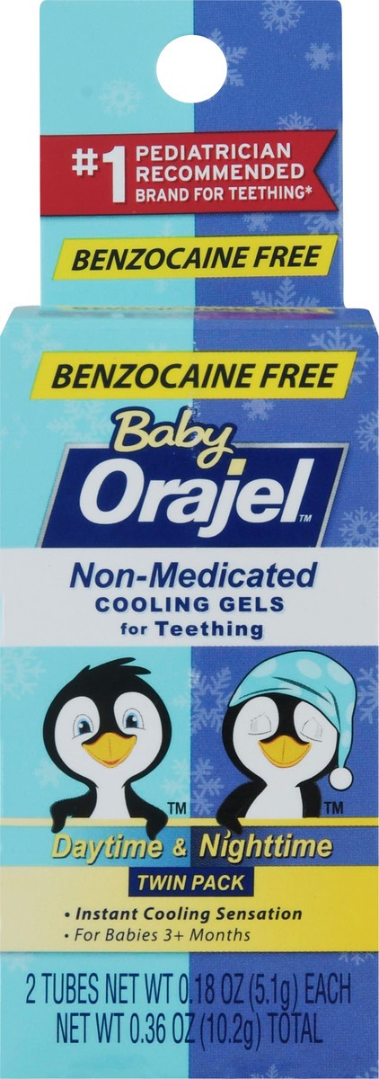 slide 3 of 13, Orajel Baby Daytime & Nighttime Cooling Gels for Teething, Relief of Painful Gums, Drug-Free, Two 0.18oz Tubes, 2 ct