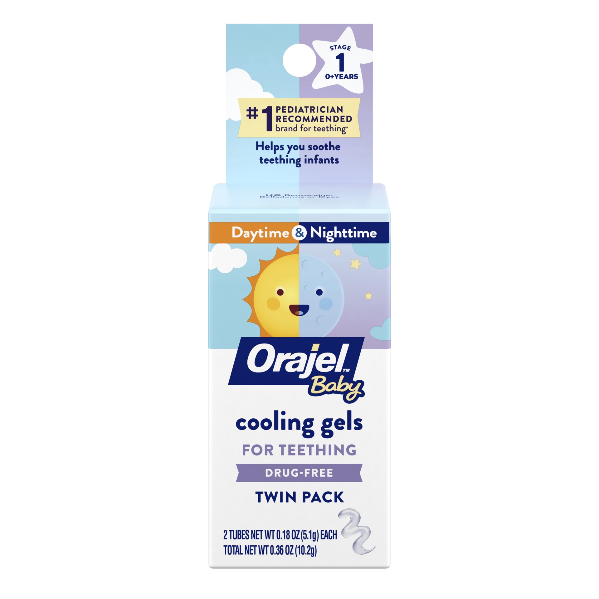 slide 1 of 13, Orajel Baby Daytime & Nighttime Cooling Gels for Teething, Relief of Painful Gums, Drug-Free, Two 0.18oz Tubes, 2 ct