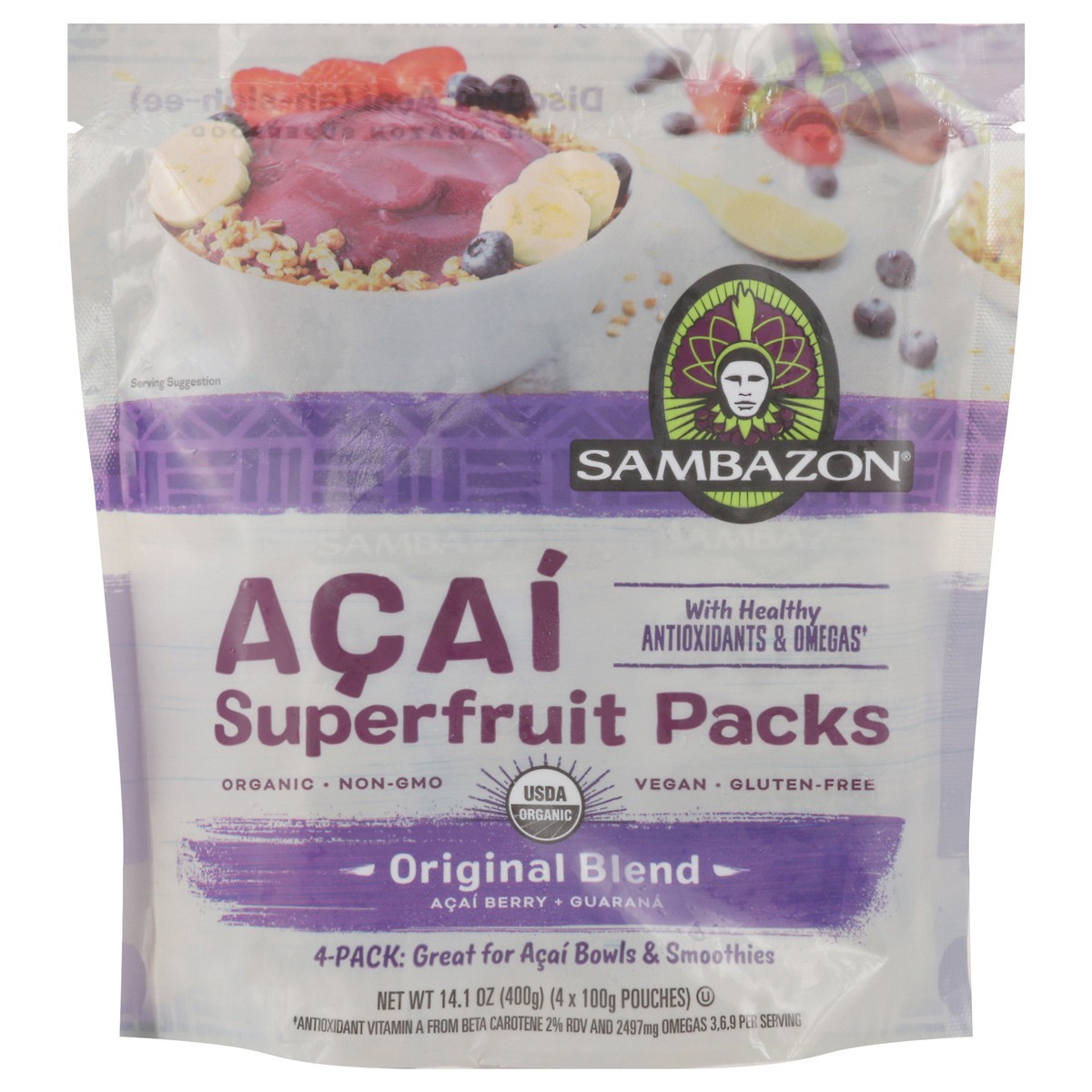 slide 1 of 9, Sambazon Acai Original Blend Superfruit Packs 4 - 100 g Pouches, 4 ct