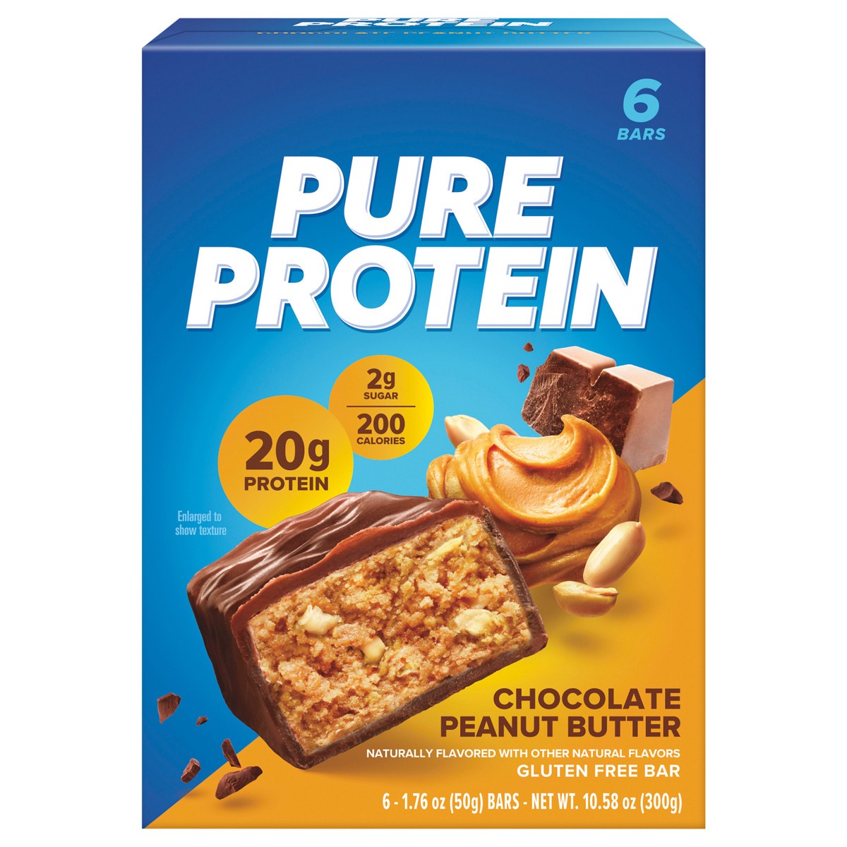 slide 1 of 1, Pure Protein Bars, Chocolate Peanut Butter, 20 g Protein, 1.76 oz, 6 ct, 6 ct