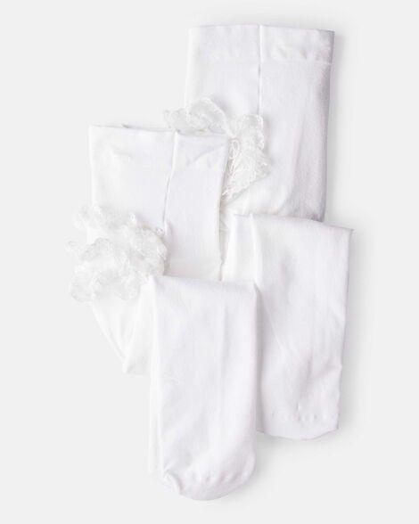 slide 1 of 2, Carter's Baby Girl 2-Pack Tights - White - 0-6 Months, 1 ct