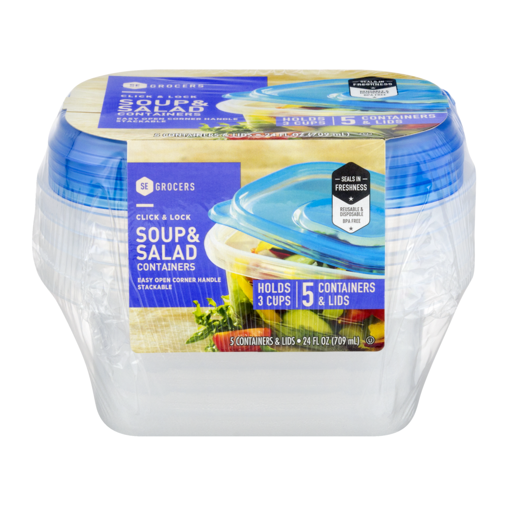 slide 1 of 1, SE Grocers Click & Lock Containers Soup & Salad, 5 ct