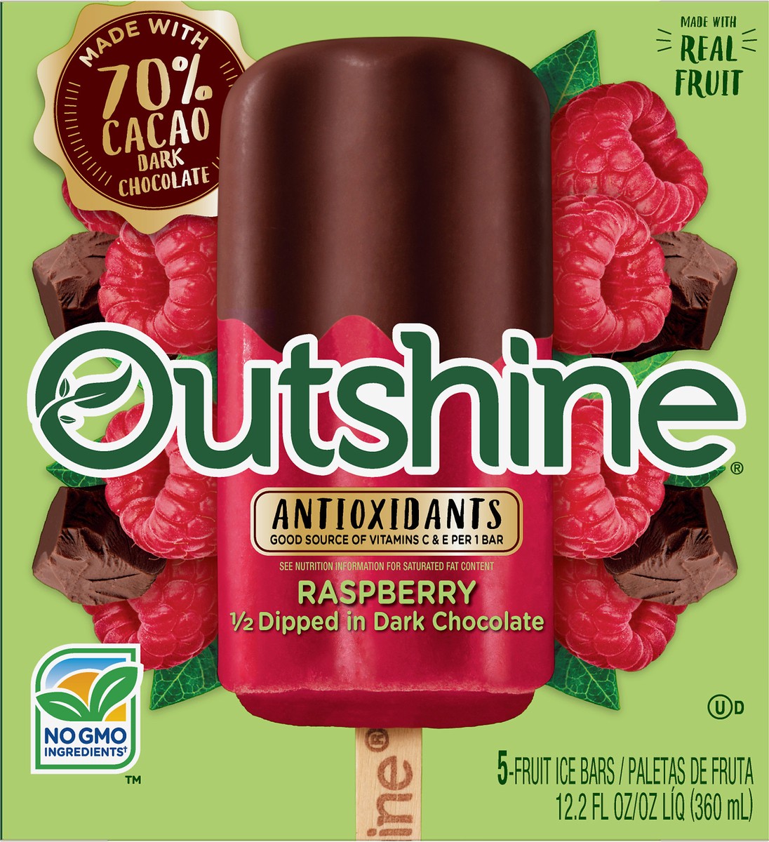 slide 2 of 8, Outshine Raspberry Fruit Ice Bars 5 ea, 5 ct