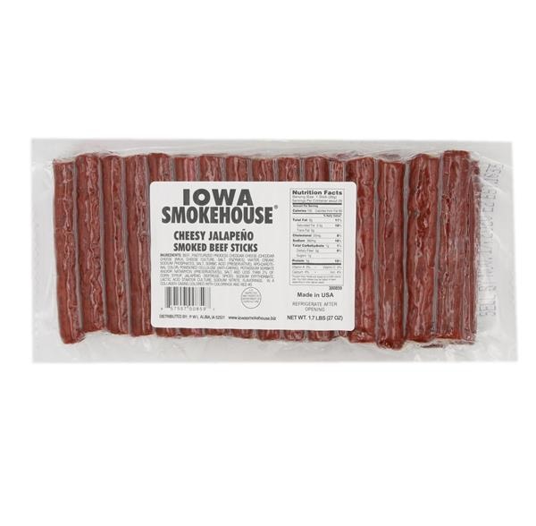 slide 1 of 1, Iowa Smokehouse Cheesy Jalapeno Smoked Beef Sticks, 27 oz