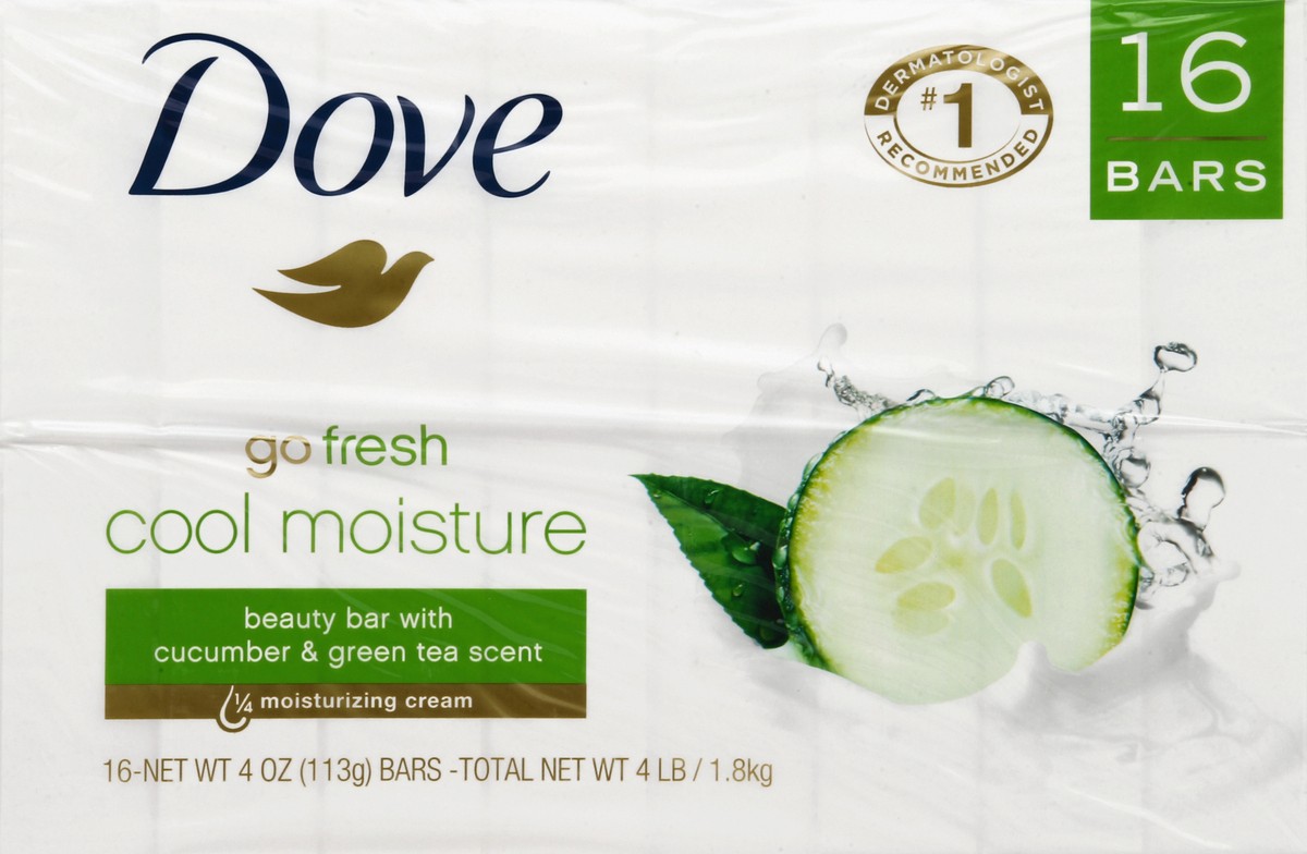 slide 5 of 6, Dove Cool Moisure Beauty Bar - Cucumber and Green Tea, 16 ct