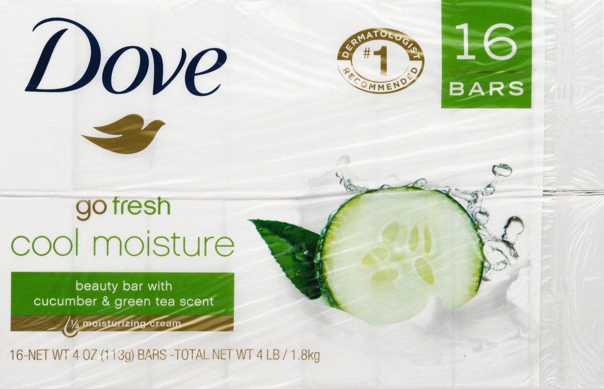 slide 6 of 6, Dove Cool Moisure Beauty Bar - Cucumber and Green Tea, 16 ct