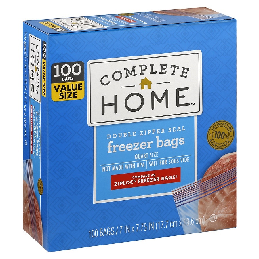 Complete Home Zipper Freezer Bags - 100 ct