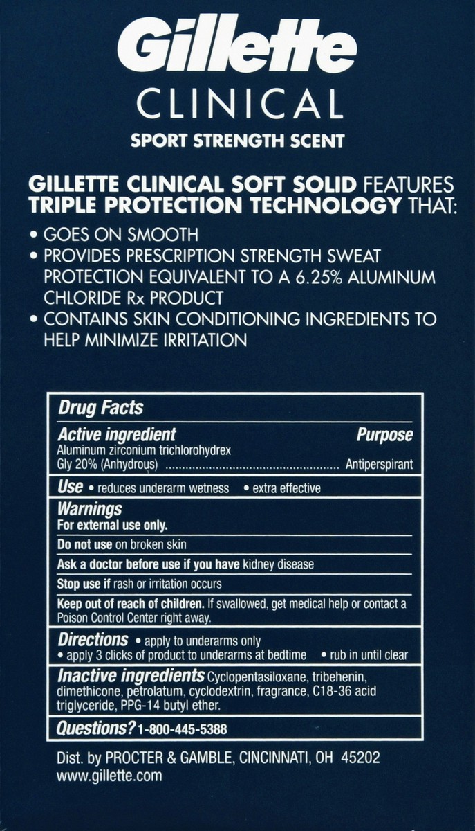 slide 5 of 9, Gillette Clinical Soft Solid Sport Triumph Anti-Perspirant/Deodorant 1.7 oz, 1.7 oz