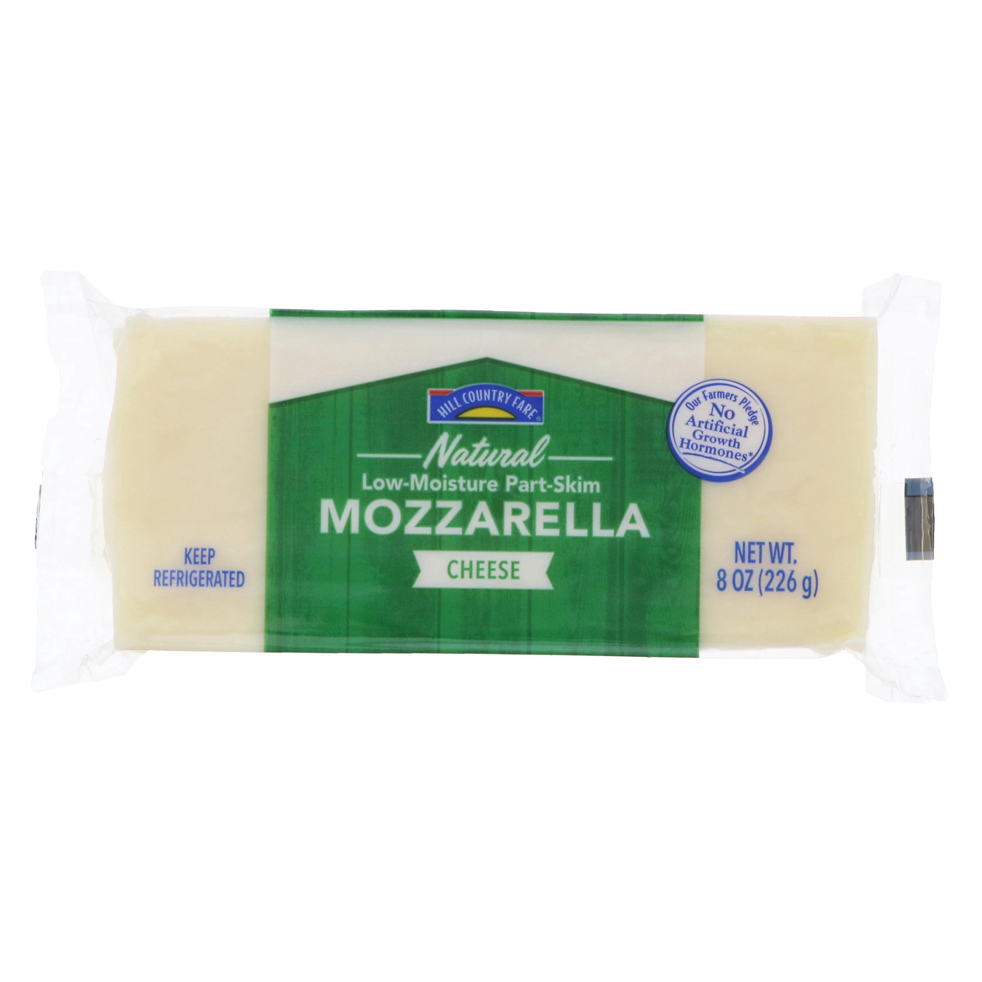 slide 1 of 1, Hill Country Fare Low Moisture Part-Skim Mozzarella Cheese, 8 oz