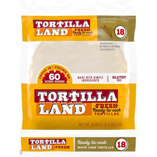 slide 1 of 1, Tortillaland Ready-To-Cook White Corn Tortillas, 18 oz