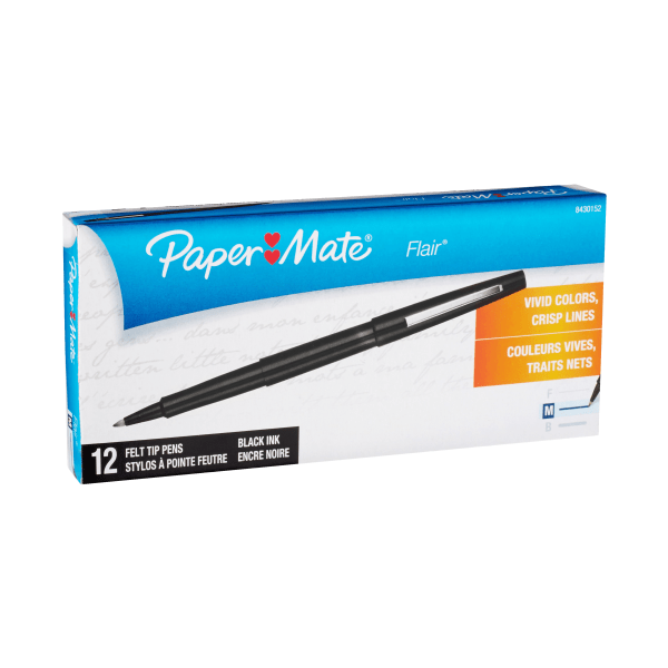 slide 1 of 7, PaPer Mate Point Guard Flair Porous Point Stick Pen, Medium- Black Ink (12 Per Pack), 12 ct; 0.7 mm