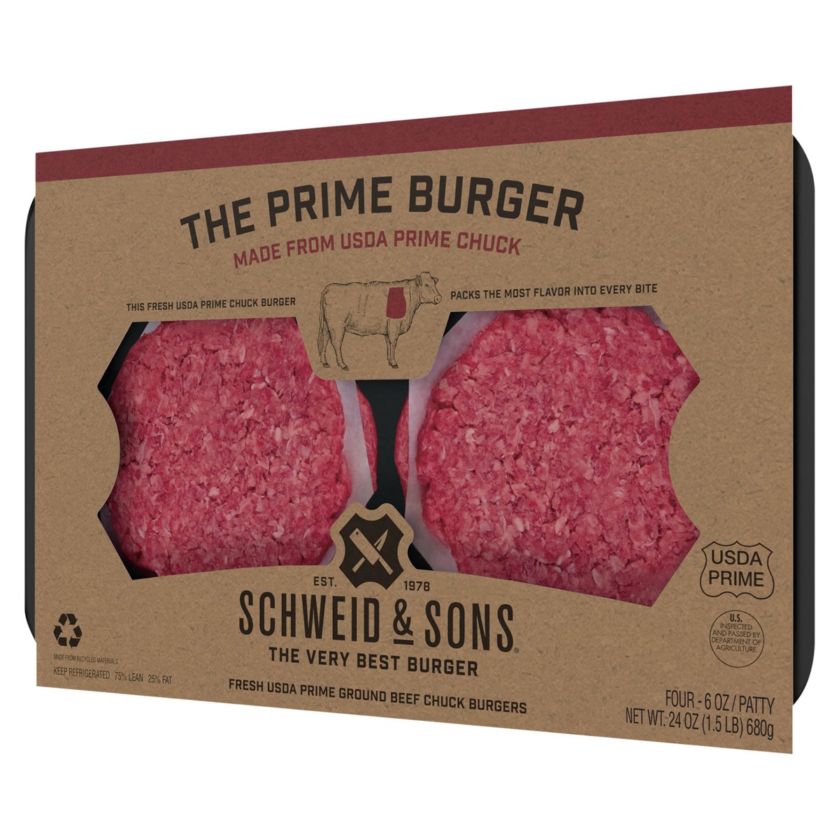 slide 11 of 14, Schweid & Sons The Prime Burger Beef Burger 4 ea, 4 ct