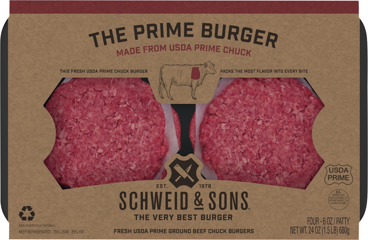 slide 7 of 14, Schweid & Sons The Prime Burger Beef Burger 4 ea, 4 ct