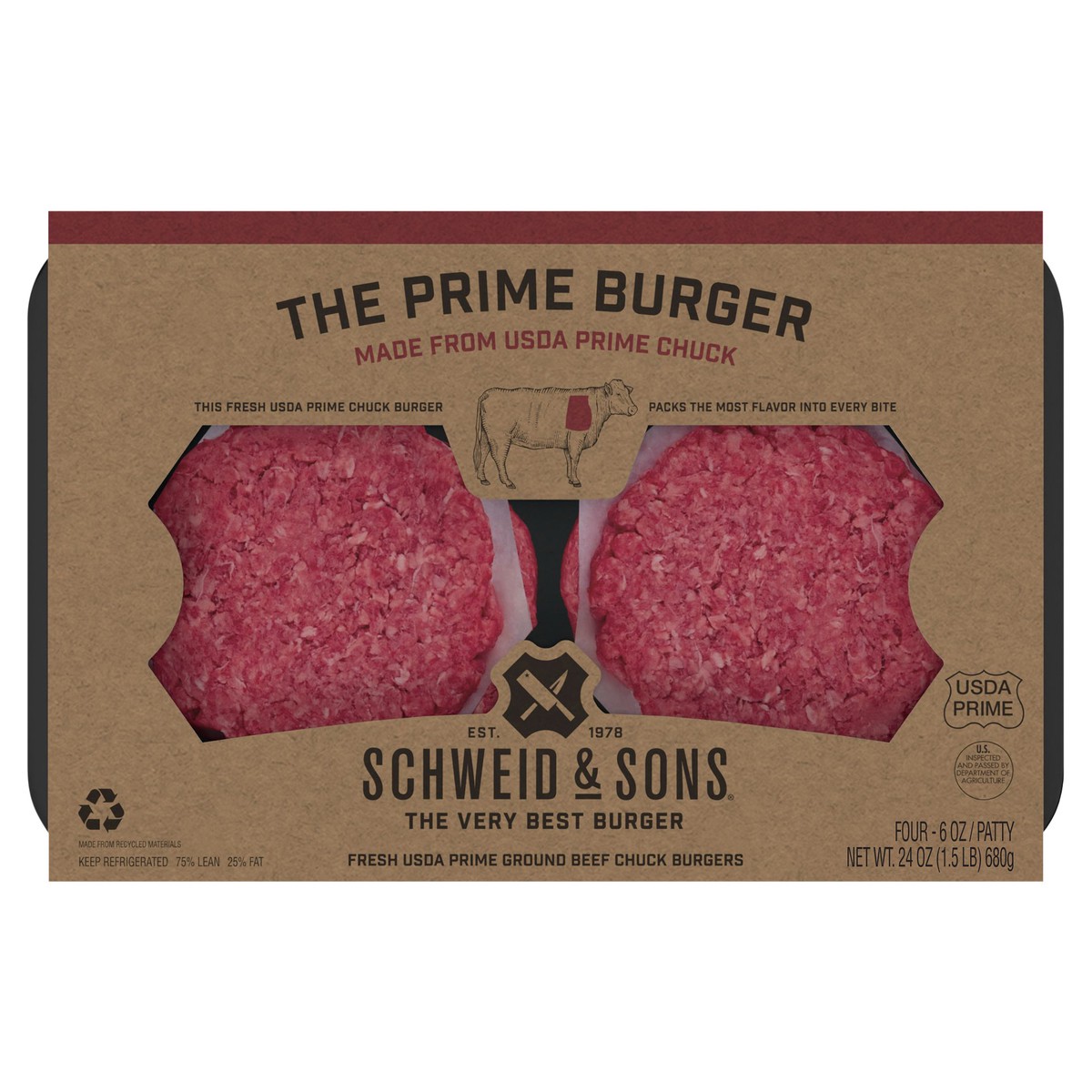 slide 4 of 14, Schweid & Sons The Prime Burger Beef Burger 4 ea, 4 ct