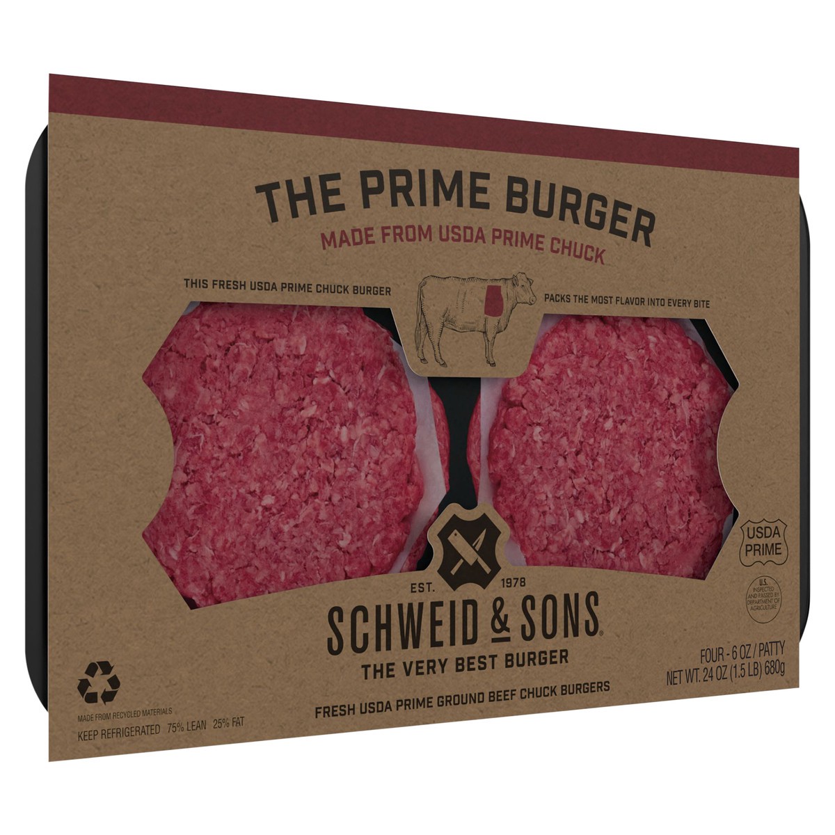 slide 8 of 14, Schweid & Sons The Prime Burger Beef Burger 4 ea, 4 ct