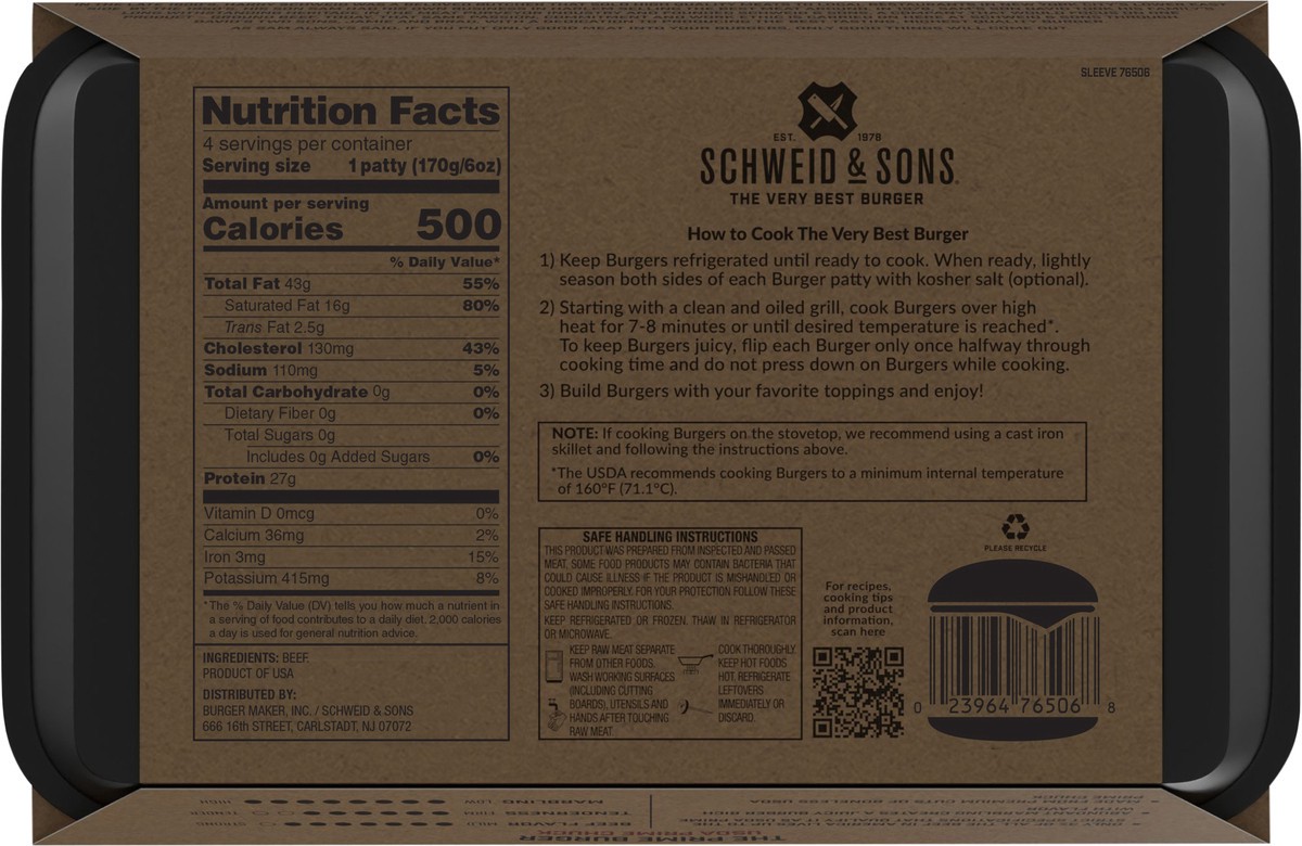 slide 3 of 14, Schweid & Sons The Prime Burger Beef Burger 4 ea, 4 ct