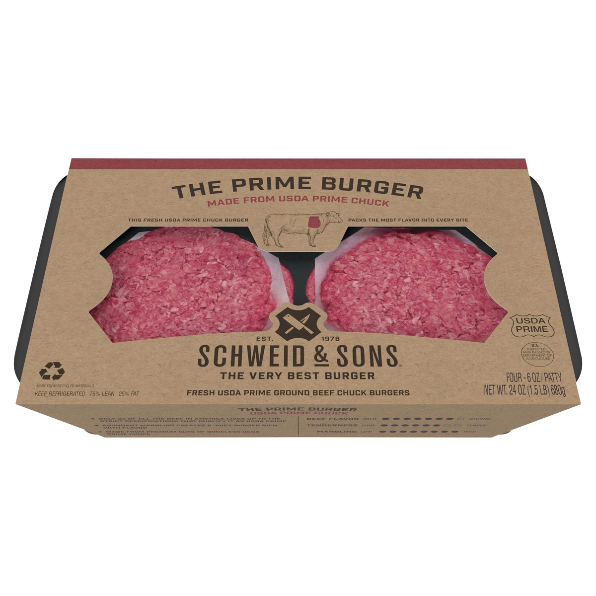 slide 1 of 14, Schweid & Sons The Prime Burger Beef Burger 4 ea, 4 ct