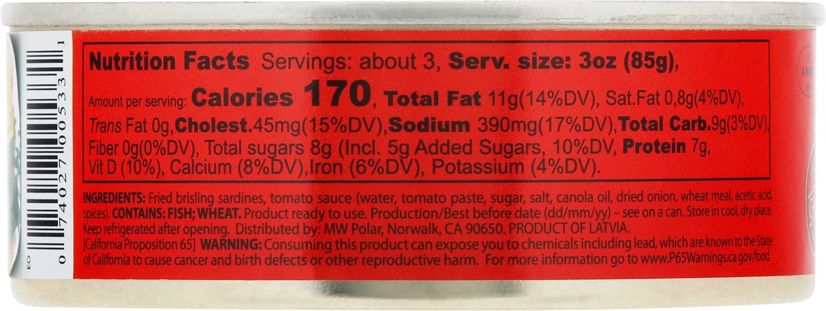 slide 10 of 14, Riga Gold Fried Brisling Sardines in Tomato Sauce 8.47 oz, 8.47 oz